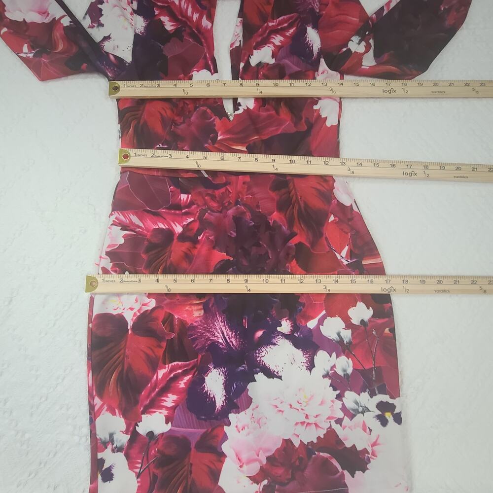 Party cocktail Homecoming Floral Bodycon Mini Dress Size M plunge Neck HOCO - Picture 6 of 12